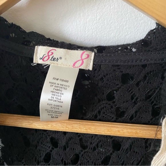 L8ter Cottagecore Black Crochet Hooded Vest Jacket Cardigan Medium - Picture 5 of 5